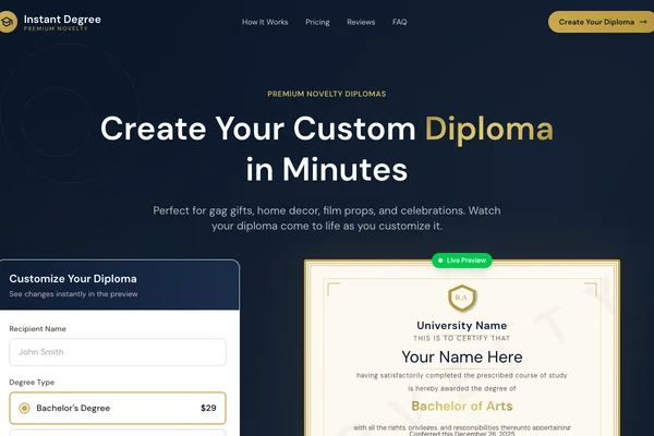 Screenshot of InstantCollegeDegree.com